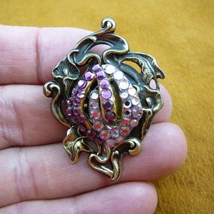 Purple rhinestone two tone light dark Calla Lily flower flowers brass pin pendant BR-62
