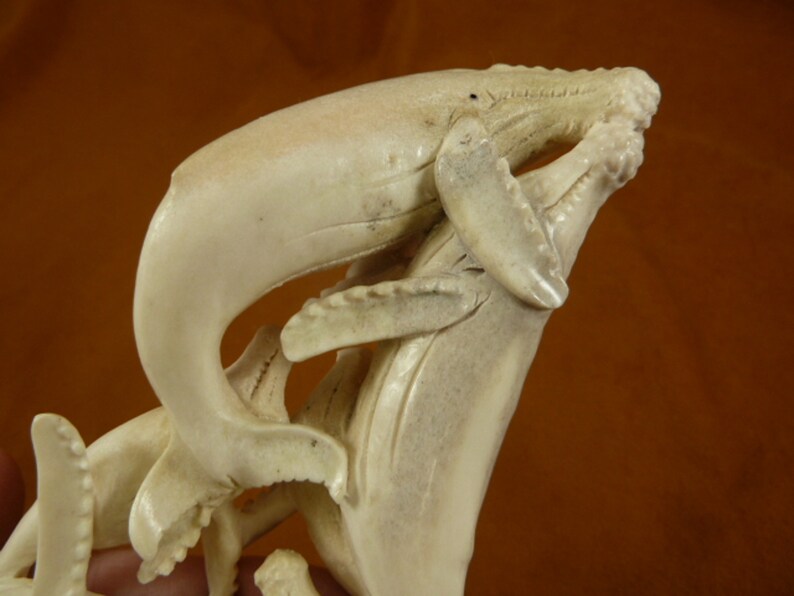 Whale pod of 8 Humpback Whales of shed ANTLER figurine Bali detailed carving of shed Moose antler Whale-25