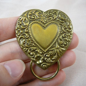 heart with flowers scrolled brass Eyeglass glasses holder id badge pin pendant E-466