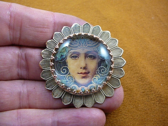 Mystical Woman Smiling Face Czech 1940's Glass Button Textured