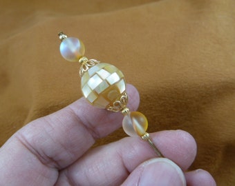 Mosaic Mother of pearl + Moonstone bead beaded hatpin with gold tone beads ladies pin hat accessory U201-3