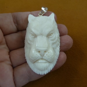 white Panther head carved pendant cow bone panthers mountain lion Necklace J-PANTH-5-1