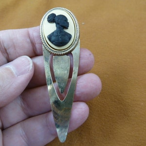 RARE African American Lady off-white + black oval Cameo solid brass bookmark (CAB-10-13)