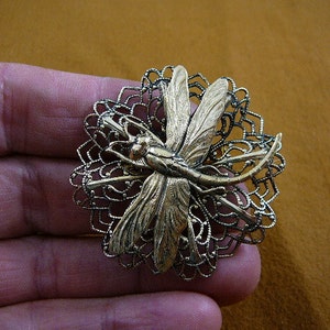 Dragonfly insect pond bug lover filigree Victorian BRASS pin pendant brooch B-DRAG-164