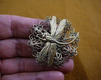 Dragonfly insect pond bug lover filigree Victorian BRASS pin pendant brooch B-DRAG-164