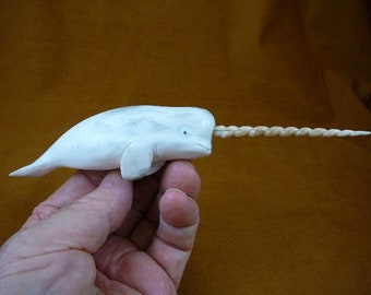 little Narwhal Whale of shed moose ANTLER figurine Bali detailed carving of shed Moose antler love whales Whal-6