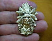 Native American Indian Chieftain Chief man headdress brass pin pendant B-Native-19
