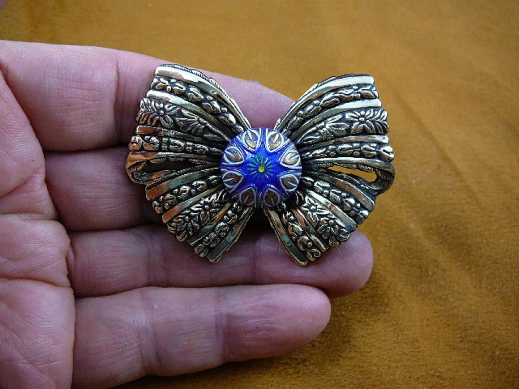小物 bluegold Blue White Gold Flower Design Flowers Czech 1940's Glass Button