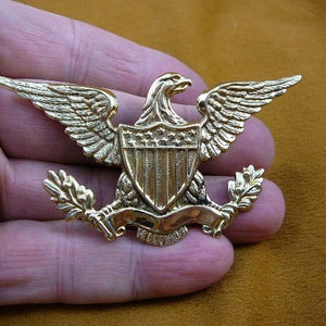 Eagle with wings spread with shield and wheat sheaves brass pin pendant I love eagles  B-BIRD-190