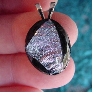 Pink silver shimmer sparkle black dichroic fused glass JEWELRY pendant DL-269