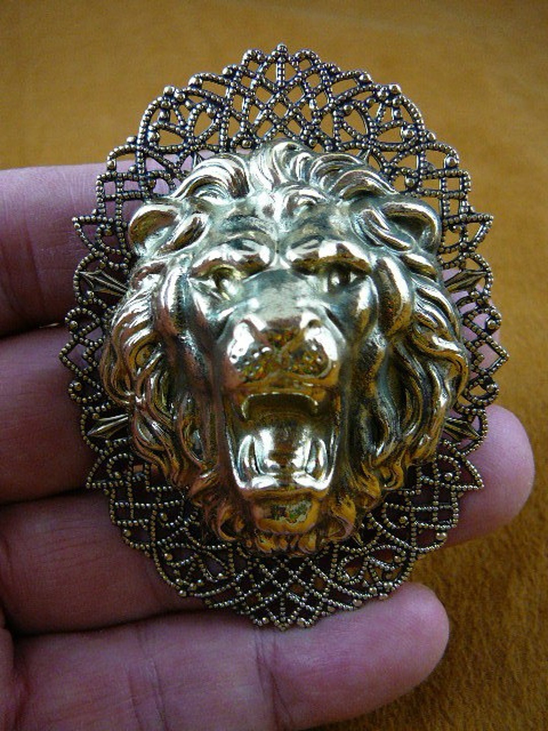 昭和レトロ ヴィンテージ ライオン LION ブローチ アクセサリー レア Roaring Lion Head Lions Love Victorian Repro Filigree Brass Pin