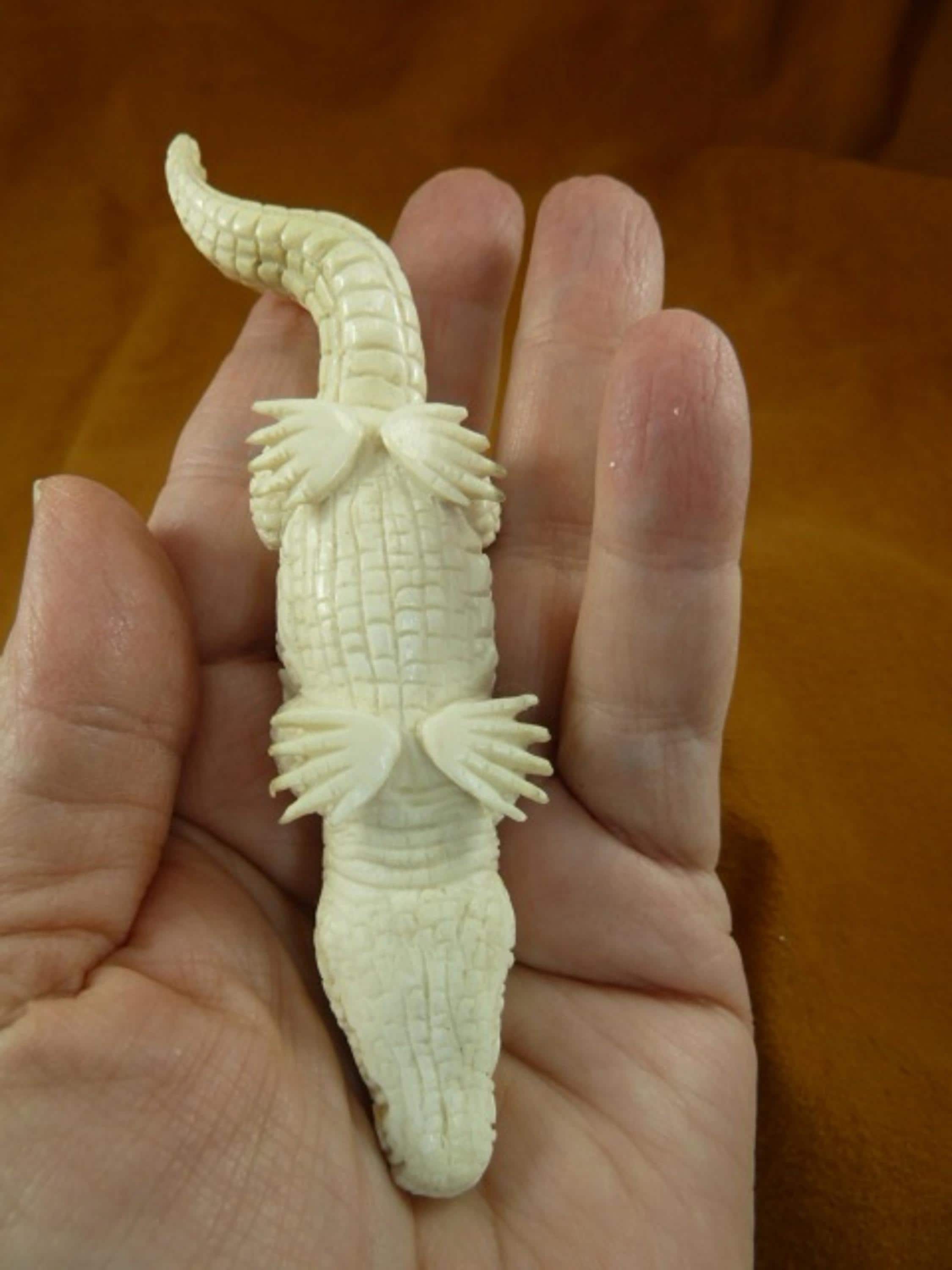 バリ島の白ワニの角を落とした置物、精巧な彫刻、ワニ、ワニ、Croc-w5