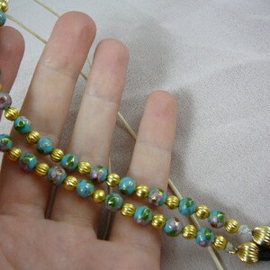 Light BLUE Cloisonné round bead with pink flower beaded Eyeglass Eye glass leash holder gold necklace accessory E-52