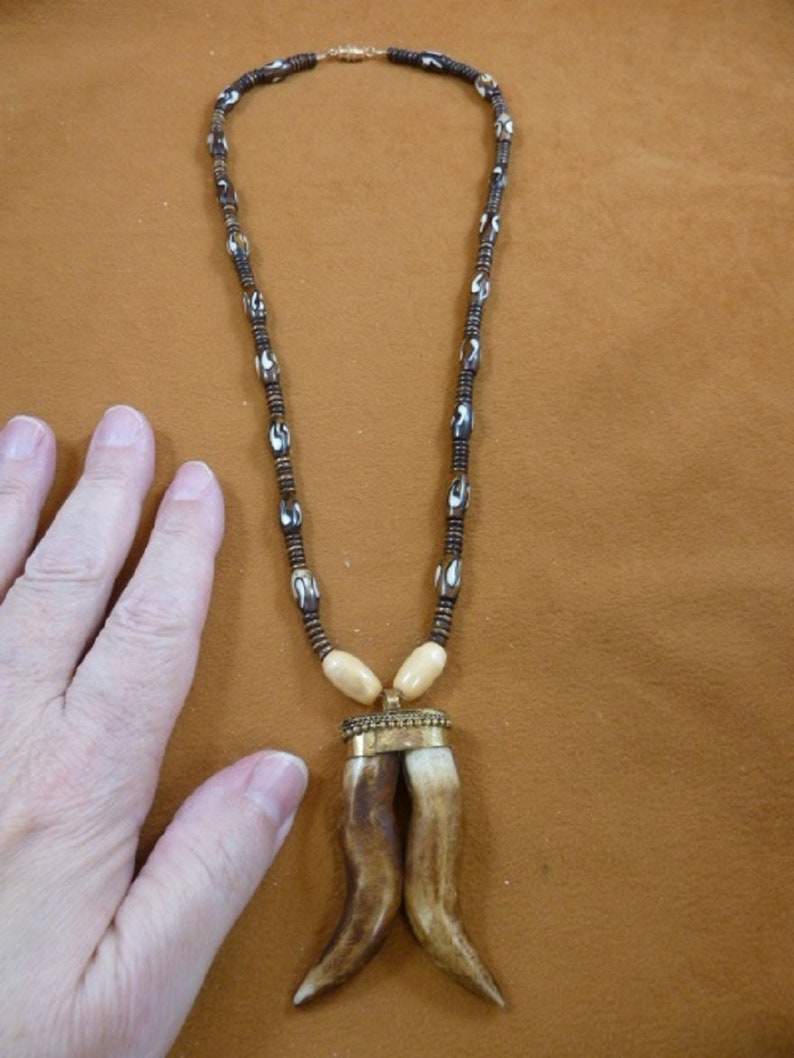Tibetan Water Buffalo bone brass capped pendant black white cow bone bead 21 inch long beaded Necklace jewelry V640-3