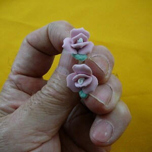 dainty little 5/8&quot; Pink + white rose flowers roses porcelain stud earrings EE70-6