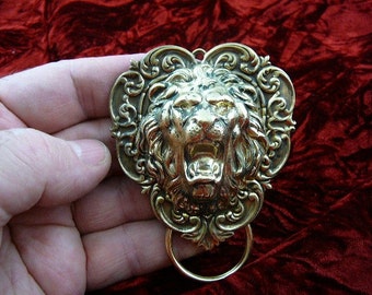 Lion lion&#39;s head Victorian repro brass Eyeglass pin pendant ID badge holder E-676