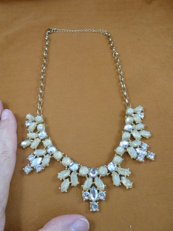 vintage frosted crystals + white rhinestones gold… - image 1