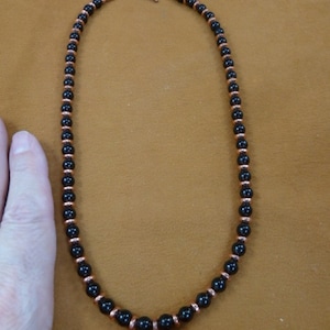 20 inch long specialty genuine Copper metal Beads + Black Onyx gemstone bead beaded Necklace jewelry V500-18