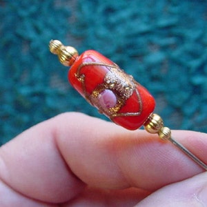 one textured red copper pink rose white dot glass beads hatpin ladies pin hat I love hatpins accessory U-265