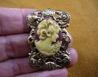 Lady with haircomb Cameo Pin Pendant Jewelry brooch necklace repro Brass CS27-16