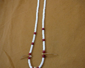 three claw one 2" BADGER and two 1-5/8" claws natural white cow bone and red bamboo coral bead Jewelry beaded 20" NECKLACE W40-28