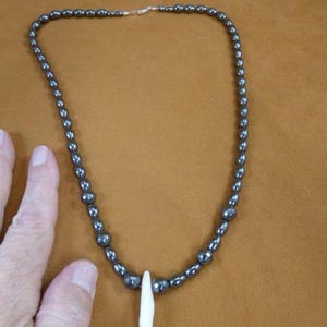 COYOTE wild dog one 1 Tooth TEETH Jewelry black hematite gemstone bead beads beaded 22" long NECKLACE W30-7
