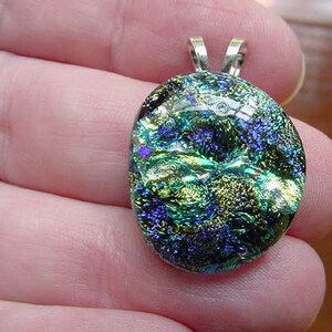 Purple Green yellow shimmer sparkle black dichroic fused glass JEWELRY pendant DL-423
