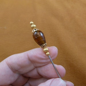 one teardrop clear dark yellow bead with gold tone filigree caps + beads hatpin ladies pin hat I love hatpins accessory U283-56