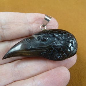 One Raven head carved black water buffalo horn pendant crow Necklace J-Raven-1