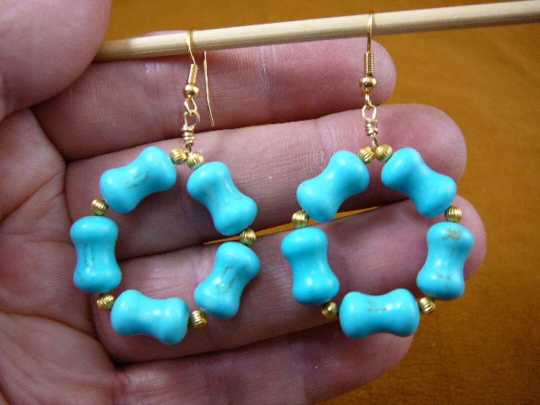 Blue Chinese Turquoise Gemstone Hoop Loop Circle Beaded 13x7 Mm Dogbone