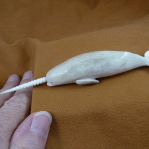 Pequeña ballena narval de asta de alce de cobertizo, figura de Bali tallada detallada de asta de alce de cobertizo, ballenas del amor Whale-w85