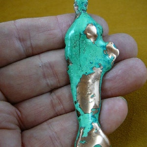 natural green oxidized Michigan Splash Copper freeform manatee Pendant one of a kind MI Jewelry J-COP-10