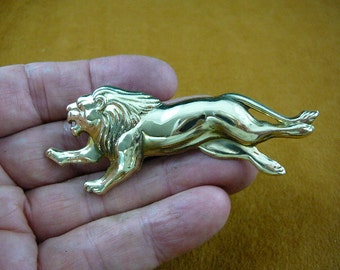 Lion running wild Big cat roaring King of jungle Victorian BRASS pin pendant brooch B-LION-200
