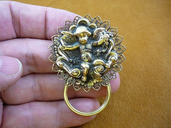 Little Cherub Baby Angel Filigree Brass Eyeglass Holder Id Badge