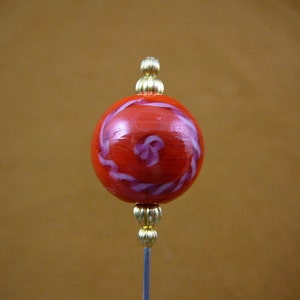 red pink candy cane swirl striped glass with gold beads hatpin ladies pin hat U283-19