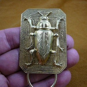 large Cockroach roach bug Buprestid beetle insect on rectangle dot textured brass Eyeglass pin pendant ID badge holder E-801