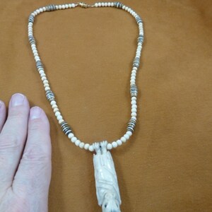 3D sleepy Bat carved pendant 20" long cow bone beaded Necklace I love cave bats J-Bat-2