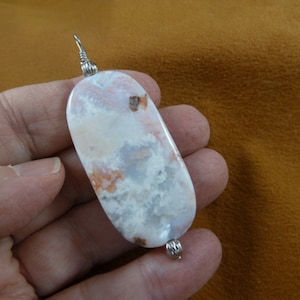 ovale Blanc Dentelle Mexicaine Agate gemstone pendentif bijoux collier alliage d’argent filaire J-199-12