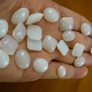 10 oval cabochona, 10 4-sided vintage Milk glass cabochons faceted, jewelry making cabs supplies loose unmounted (CL-10)
