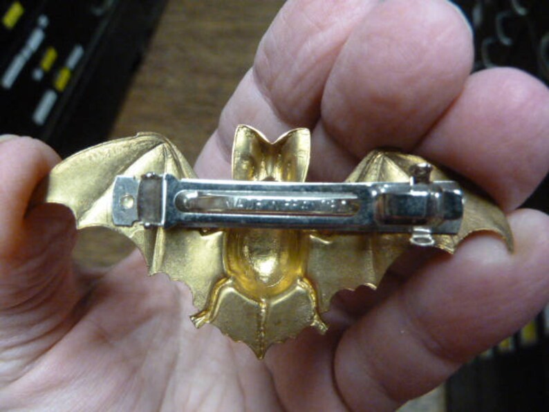 Flying baby bat with wings spread brass Barrettes French barrette CB-Bat-1 image 2
