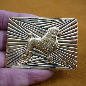 Poodle dog lover Standard Poodles love dogs textured rectangle Victorian BRASS pin pendant brooch B-DOG-173