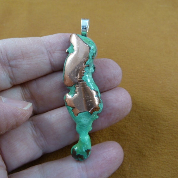 natural green oxidized Michigan Splash Copper standing lady freeform Pendant one of a kind MI Jewelry J-COP-22