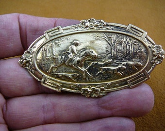 Horse riding on hunt with hunting dogs hound dog in forest Victorian Brass brooch B-HORSE-300