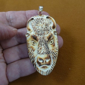 brown black Bison head carved of water buffalo pendant for Necklace love buffaloes J-Buff-15