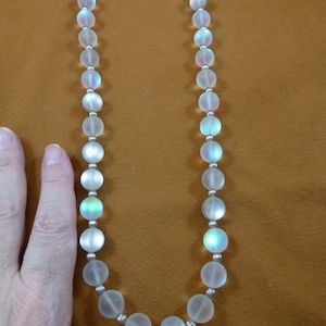 21 inch long white blue Mermaid glass Moonstone + silver alloy beaded beaded Necklace jewelry V505-16
