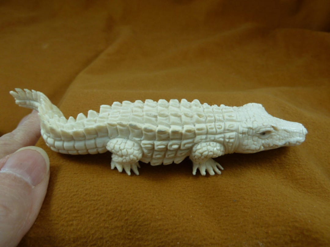 バリ島の白ワニの角を落とした置物、精巧な彫刻、ワニ、ワニ、Croc-w5