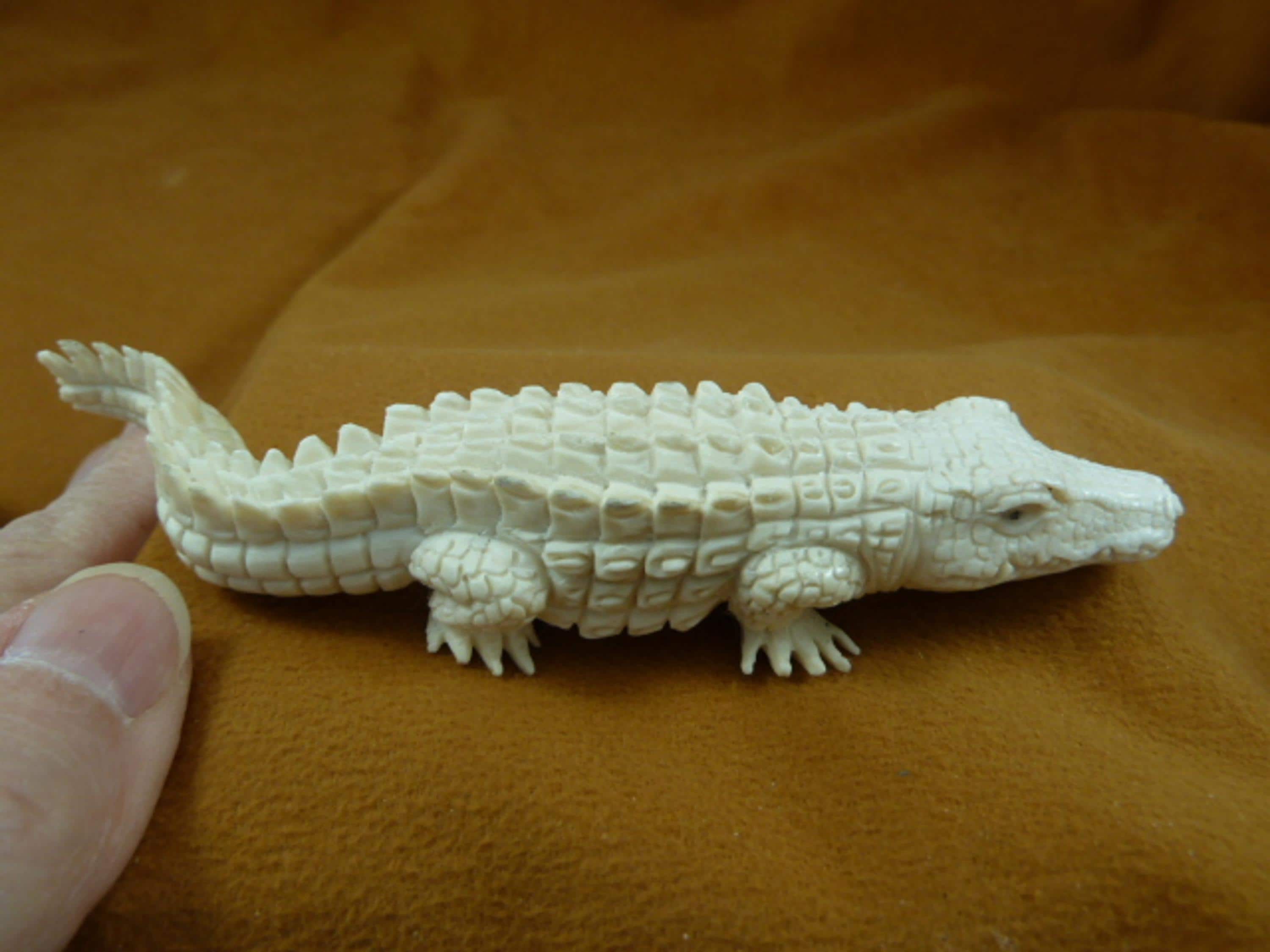 バリ島の白ワニの角を落とした置物、精巧な彫刻、ワニ、ワニ、Croc-w5
