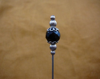 one faceted black onyx bead 10 mm gold filigree caps beads hatpin ladies pin hat U255-17