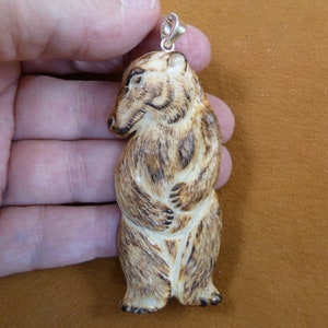 brown white standing bear heads cub carved pendant for Necklace I love bears J-Bear-50