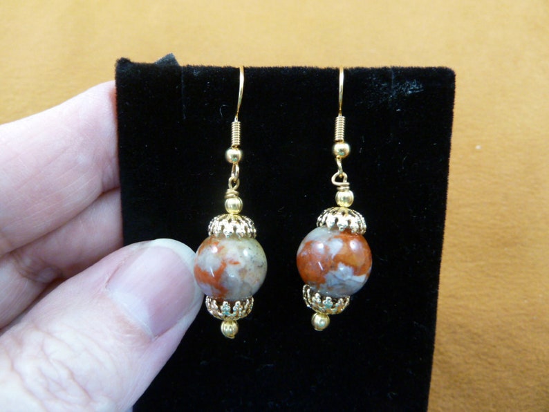 gold filigree cap beaded wire dangle Earrings Utah Dino Coprolite Fossil dino Weird DP1-23-Z-2 12 mm Real DINOSAUR POOP bead